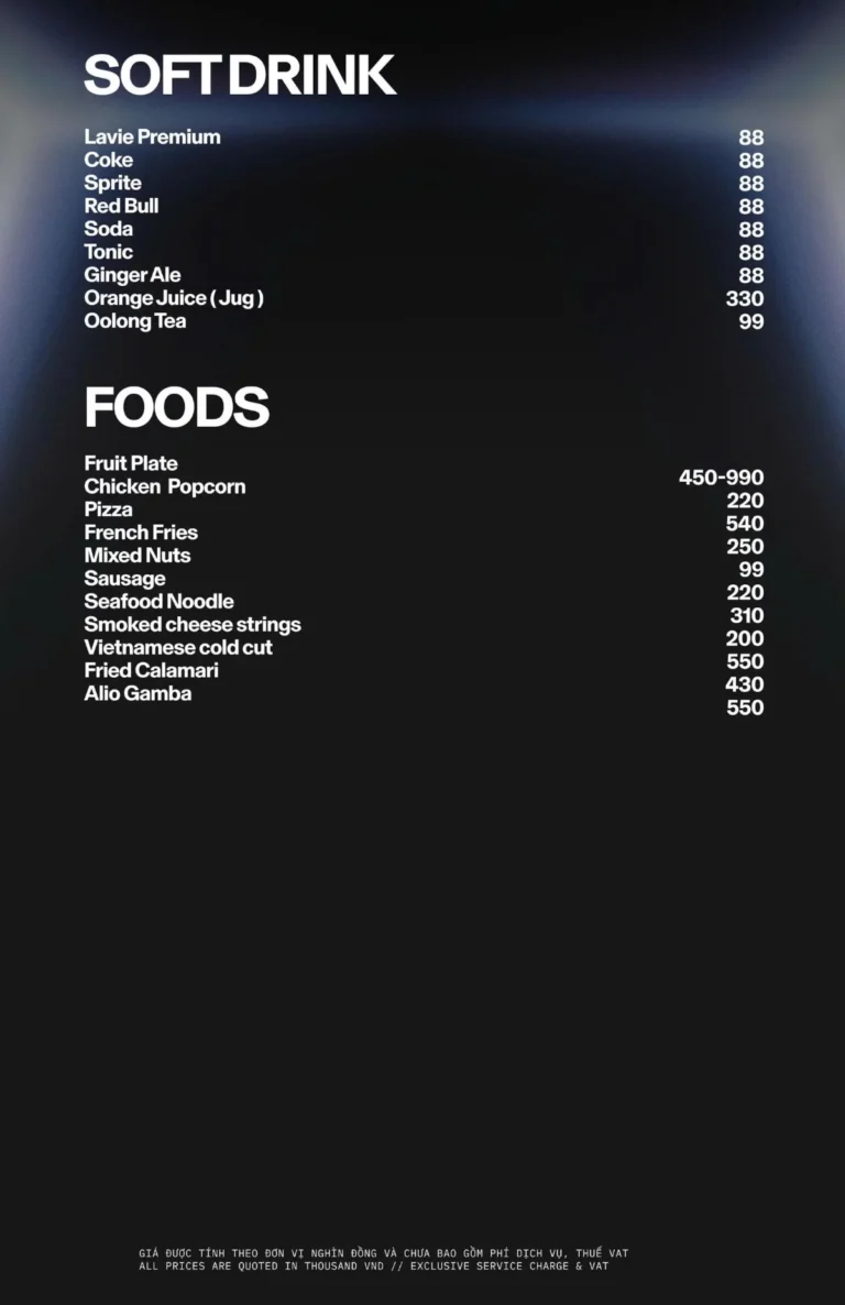 Menu APLUS SAIGON – Soft drink và đồ ăn nhẹ